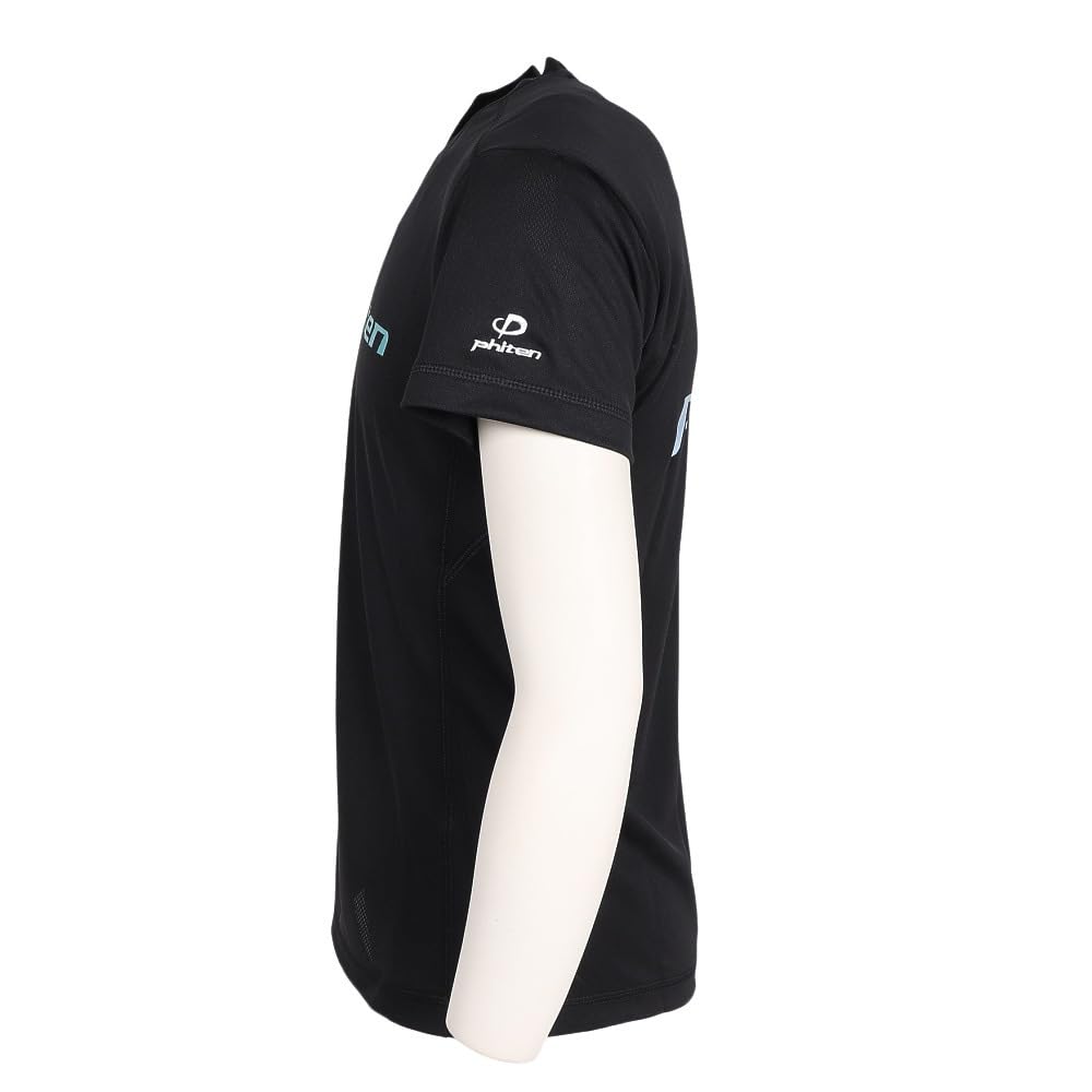Phiten Volleyball Short Sleeve T-Shirt with Glitter Gradient, Black/Blue, Size L, Men's and Women's, 3125JG66810