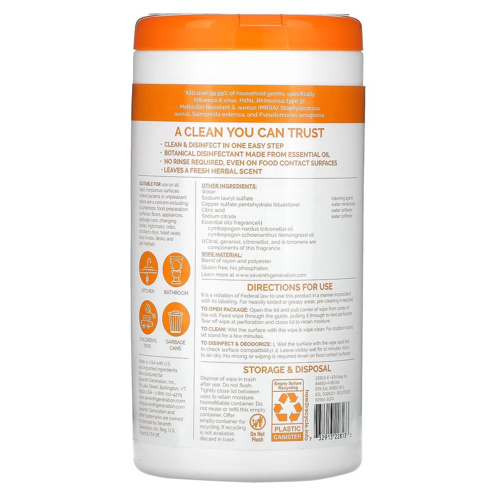 Desinfektionstorkar, Citrongräs Citrus, Våtservetter 70 Ark, 461G (1 pund 0,3 uns)