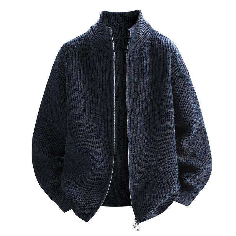 Men's Stand Collar Knitted Cardigan Sweater - Winter Trend, Loose Fit, Solid Color, Zipper Closure