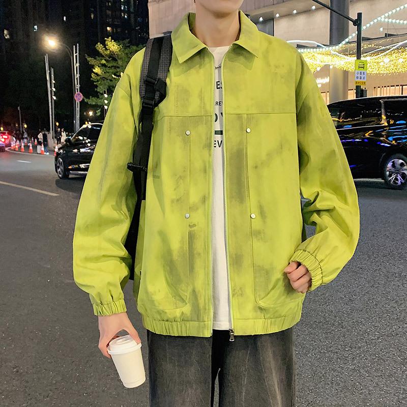 

Уютная куртка с несколькими карманами и лацканами в стиле тай-дай, повседневное тонкое мужское пальто большого размера 2XL зелёный