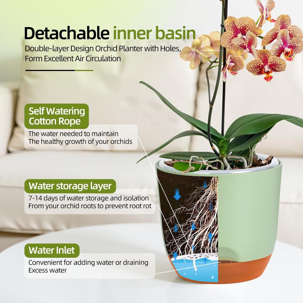 Orchid Pots with Holes for Repotting Flower Pot Plastic Orchid Pot Inner Clear Orchid Planter Self Watering Plant Pot with Injec