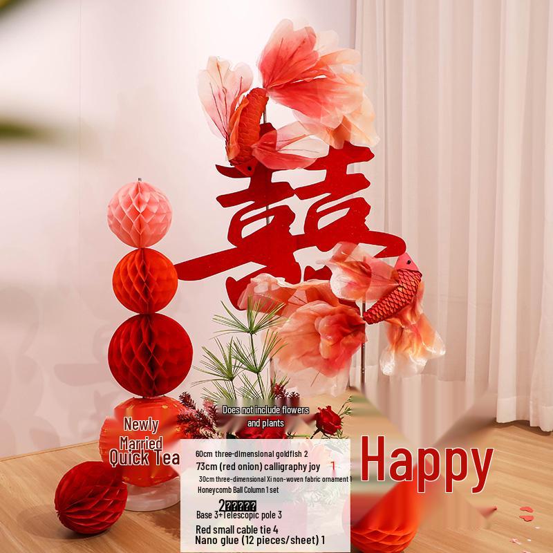 Double Happiness Wedding Room Decor Set: Non-Woven Fabric Papercut for Bride and Groom's Bedroom or Hotel.