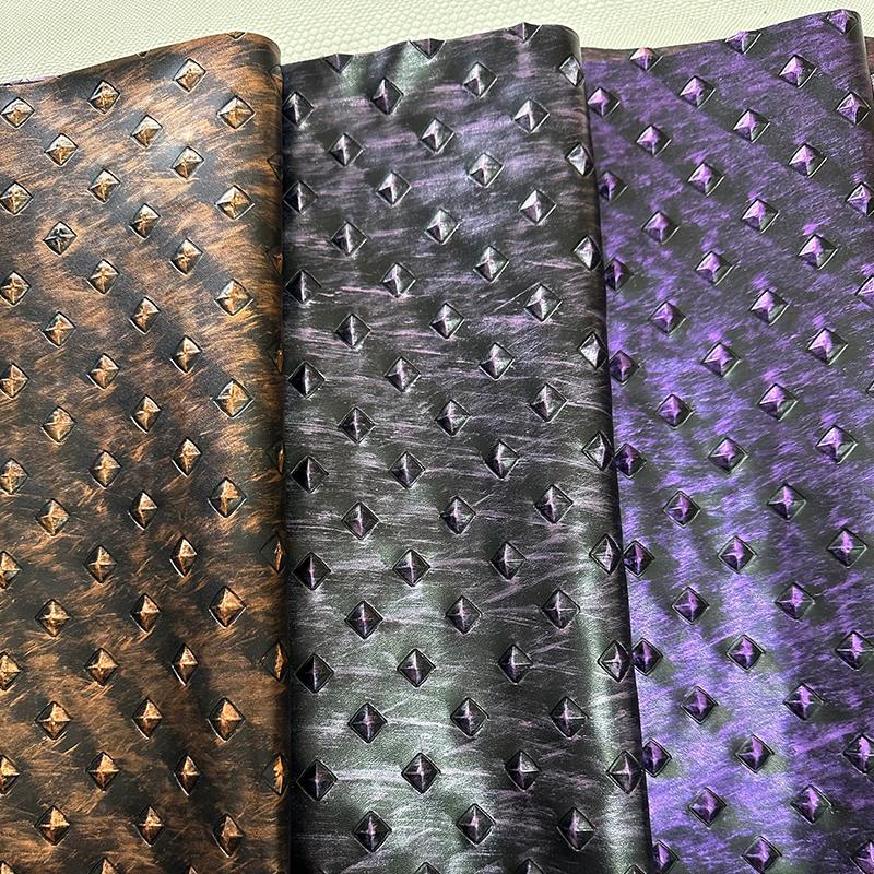 Retro Metallic Embossed Diamond Leather Fabric Hard Leather For Diy Clothes Armor Stage Costume Sliding Door Soft Bag Upholstery