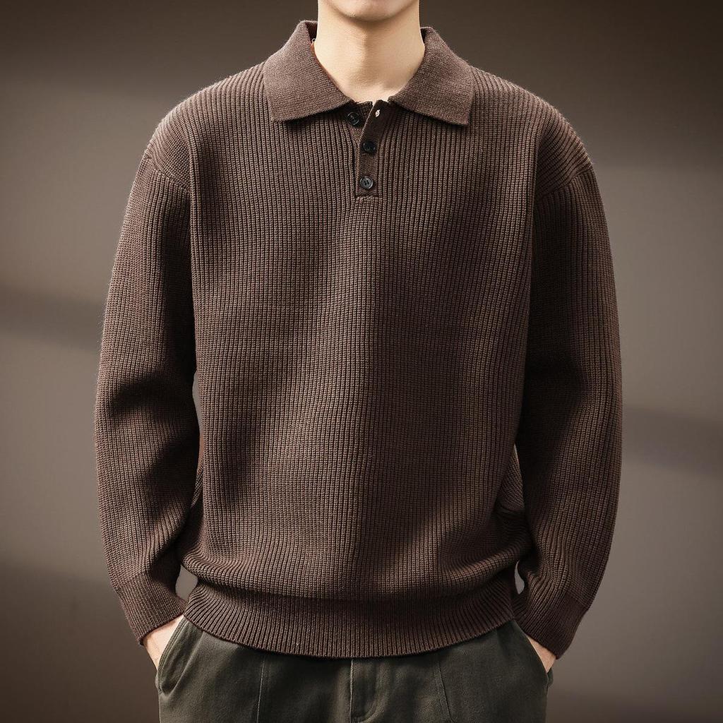 Men's Winter Heavyweight Henley Collar Retro Knit Sweater