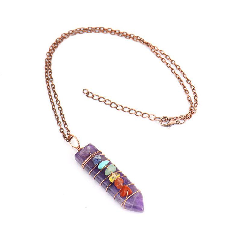Hand-Wound Colorful Gravel Natural Stone Crystal Powder Spar Sword-Shaped Pendant Necklace N507
