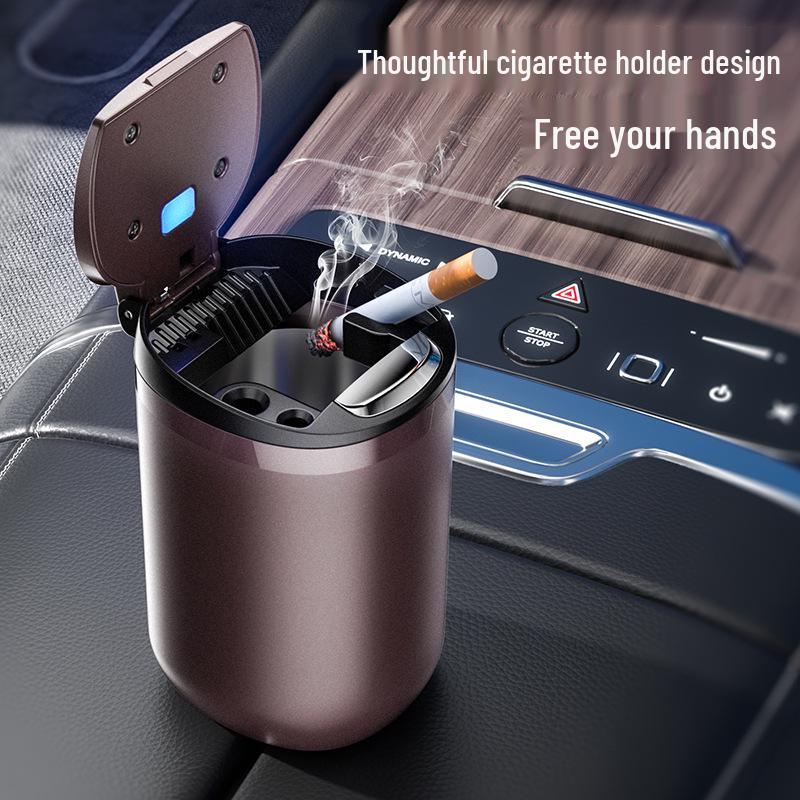 High-End Metal Car Ashtray with Lid: Anti-Drop Ornament for Car Interior