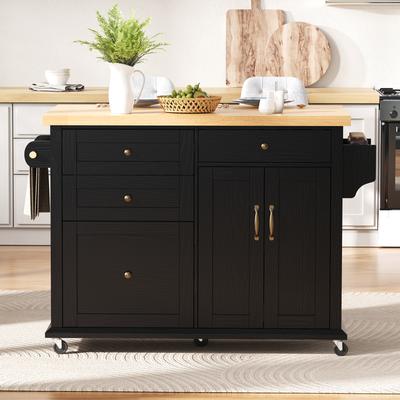 Mobile Kitchen Island with Casters and Extendable Dining Table, Kitchen Cart with Multifunctional Drawers, Ideal for Kitchen and Dining Room (Black)