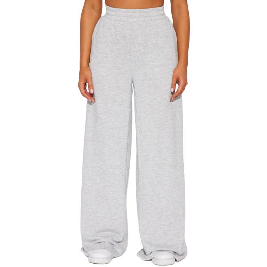 Women Casual Pants Solid Color Wide Leg Trousers with Pockets Elastic High Waist Hip Hop Style Long Pants