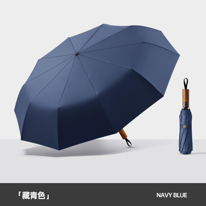 10-Bone Automatic Wooden Handle Lettering Umbrella Men's Umbrella Three-fold Umbrella Parasol