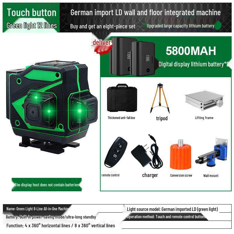 High-Precision Laser Level with Green Light, 12-16 Lines, for Walls and Floors, Automatic Leveling