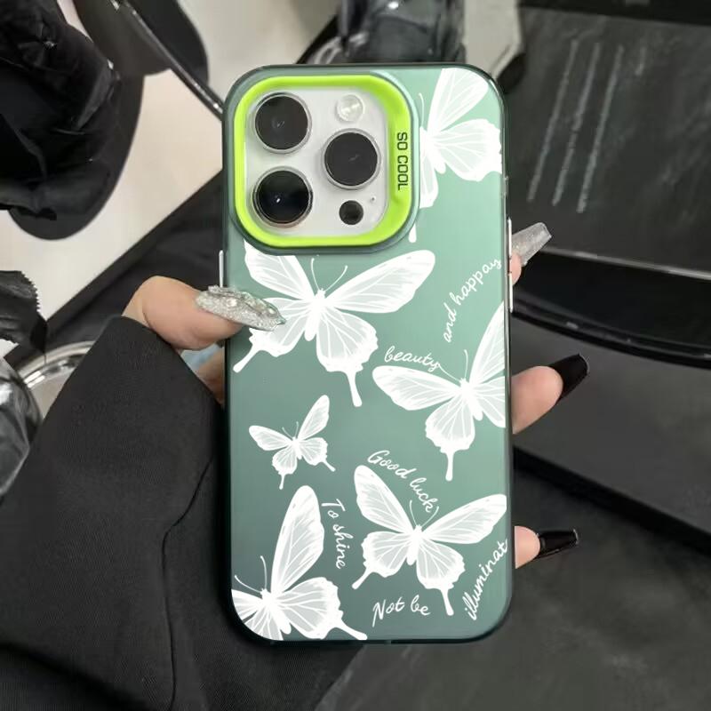 Case For iPhone 15 14 13 12 11 Pro Max 11 12 Pro XR XS X 7 8 Plus Shockproof Protect Cover Silvery IMD Fashion Butterfly Fundas