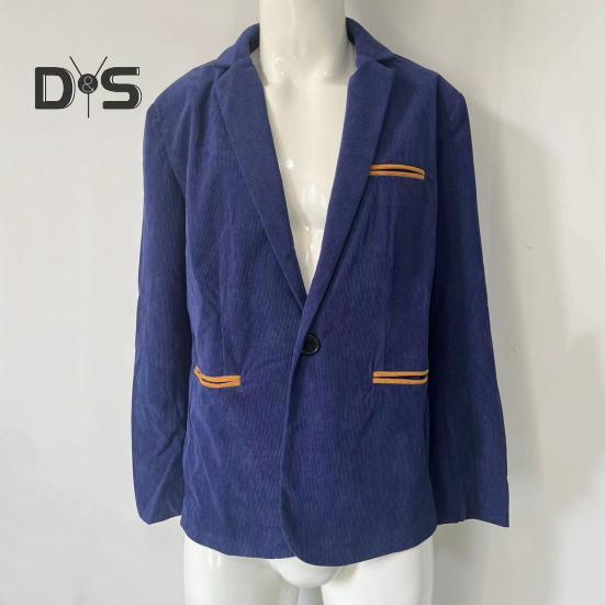 Men Corduroy Suit Coat Lapel Long Sleeve Patchwork Color Suit Jacket with Pockets Single Button Business Outwear Workwear