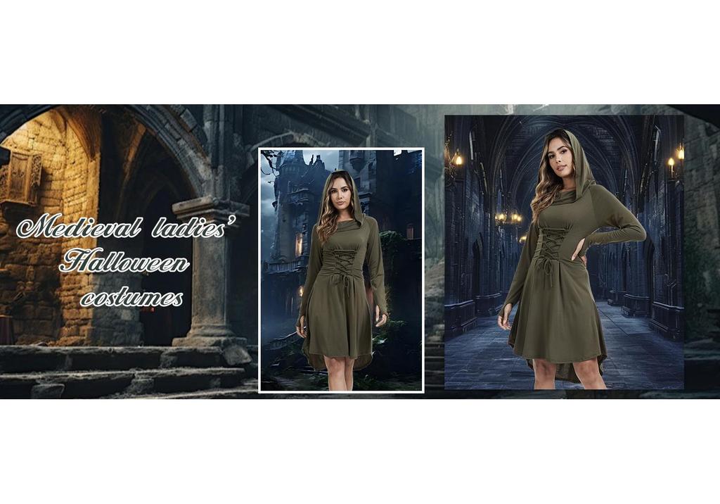 Women's Medieval Lace Hooded Renaissance Dress