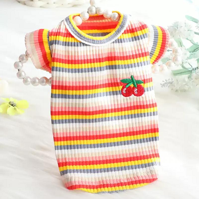 Puppy Summer Clothes Pet Outfit Lace Striped Dog Dress Cat Vest Chihuahua Bichon Yorkie Suspenders Skirt Cute Female Dog Tshirt