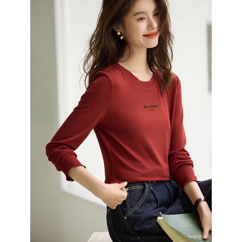 Mohan Yimei Women s Ruffle Trim Letter Print Long Sleeve T-Shirt M