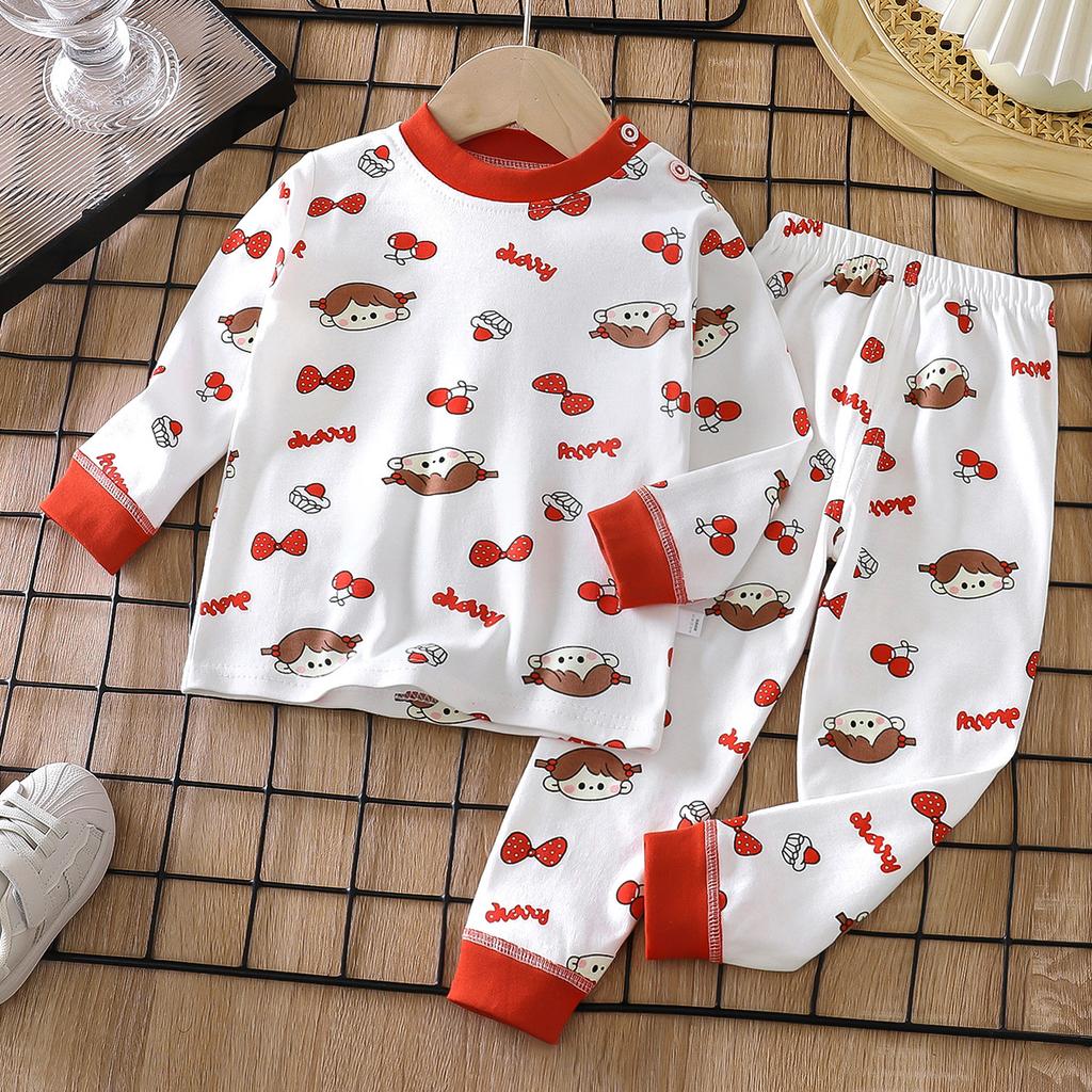 [Cotton Kids Long Sleeve Pajama Set Autumn Spring Sleepwear for Boys Girls]