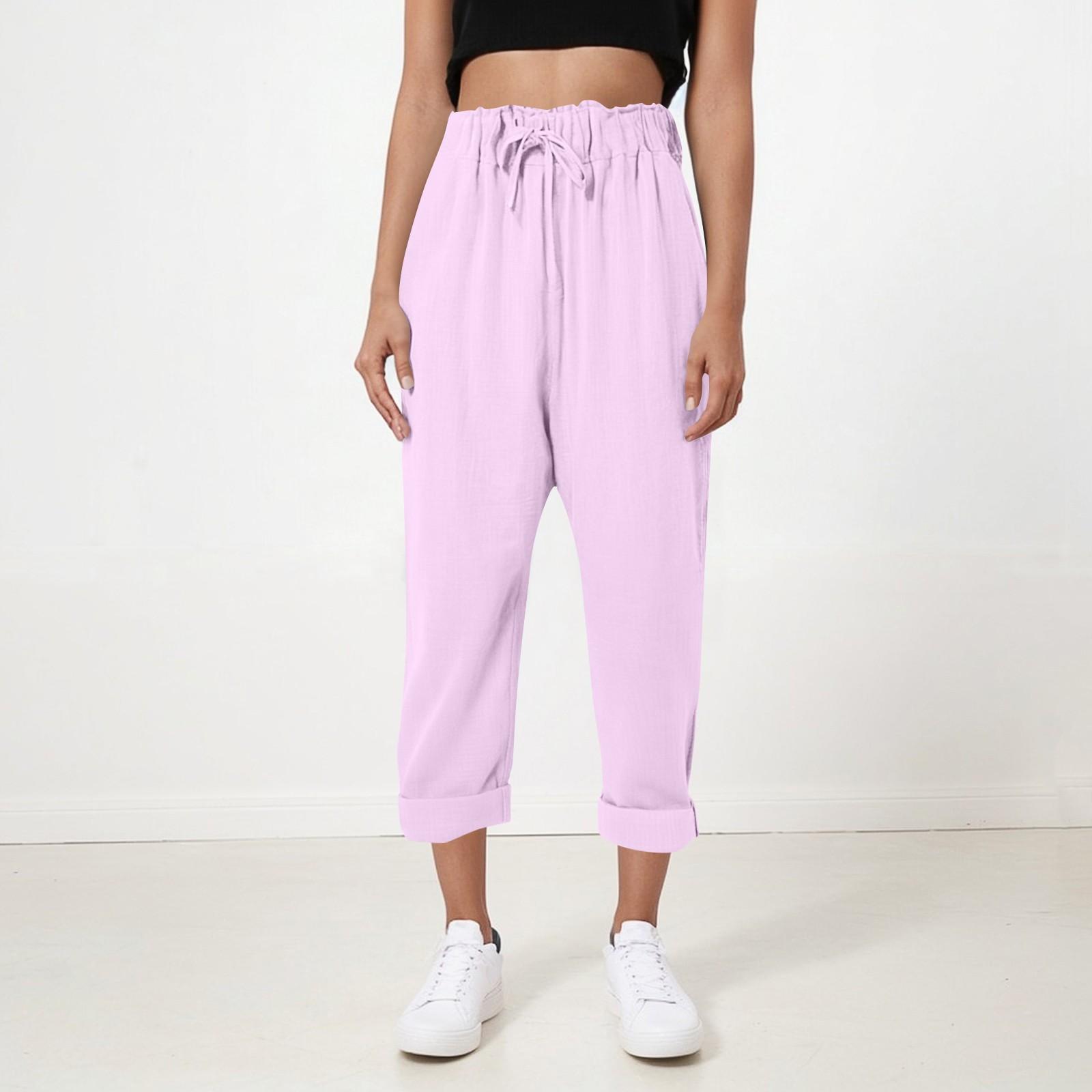 

Жіночі Вільні Повсякденні Бавовняно-Лляні Тонкі Однотонні Домашні Штани Укорочені Штани XXL