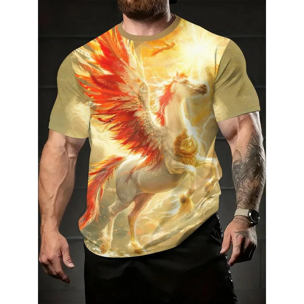 Men's Animal Print Top Fashion Versatile Short-sleeved Casual T-shirt Loose Comfortable T-Shirts Men’s