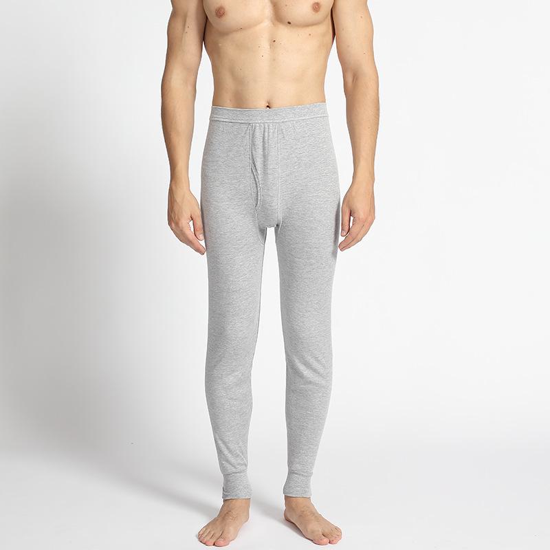 Men's Slim Fit Pure Cotton Autumn Pants for Middle-Aged & Elderly - Warm, Solid Color, Thin Wool Underpants