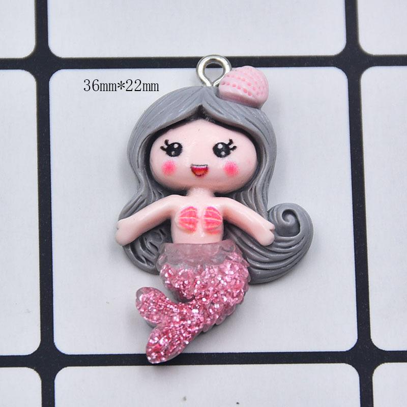Colorful Resin Glitter Mermaid Girl Cartoon Doll Keychain Pendant DIY Jewelry Accessories