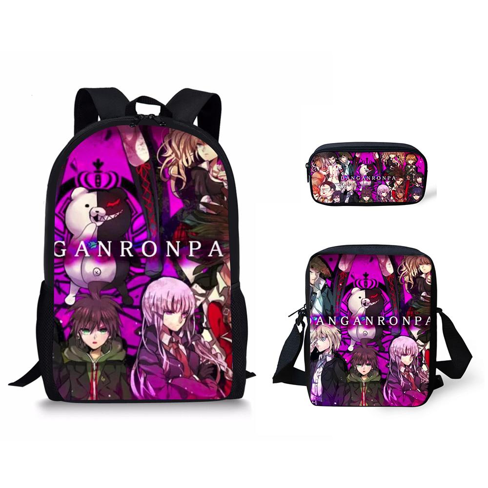 Classic Danganronpa Pattern 3D Print 3pcs/Set Pupil School Bags Laptop Daypack Backpack Inclined Shoulder Bag Pencil Case