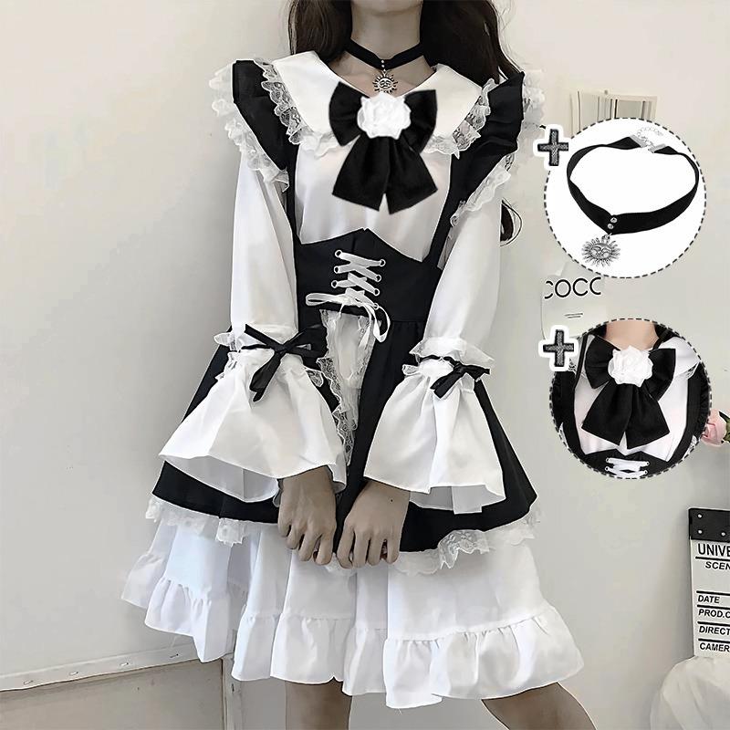 Cute maid outfit soft girl lolita dress ladies dress boss restaurant maid uniform set