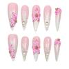 10pcs Handmade Press-On Nails With 3D Floral Design Nude Pink Gradient Glitter Long Almond Shape Women