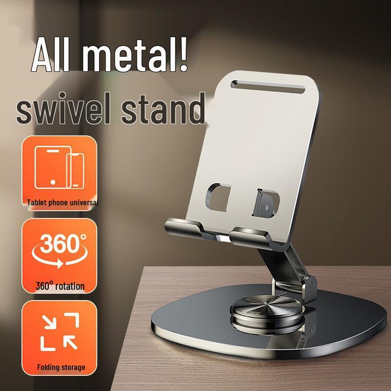 All-Metal Foldable 360° Rotating Tablet and Phone Holder for Desktop Live Streaming