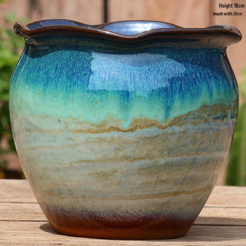 Vaso per Succulente in Ceramica Grezza Fatto a Mano - Fioriera Orchidea Intagliata con Ampia Bocca