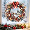 Indoor Outdoor Holiday Ornaments Watercolor Christmas Wreath Static Window Cling, Reusable Xmas Sticker with Red Bow Seasonal Home Decor Winter