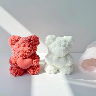 3D Rose Bear Silicone Candle Mold DIY Bear Hug Love Candle Making Handmade Animal Soap Gypsum Decorative Cake Tool Wedding Gift