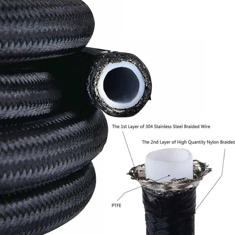6M AN4 AN8 AN12 PTFE Nylon Braided Fuel Line Fittings with 0+45+90+180 Degree Swivel Fuel Hose End Fitting Adapters Kit