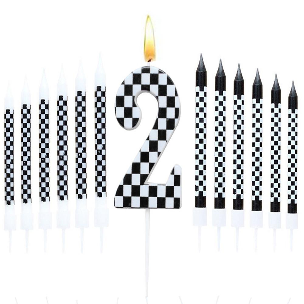 1/6/12/13pc Black and White Birthday Checkered Candles and Cake Topper Racing Cars Candles Sparkler Candles for Racing Car Party