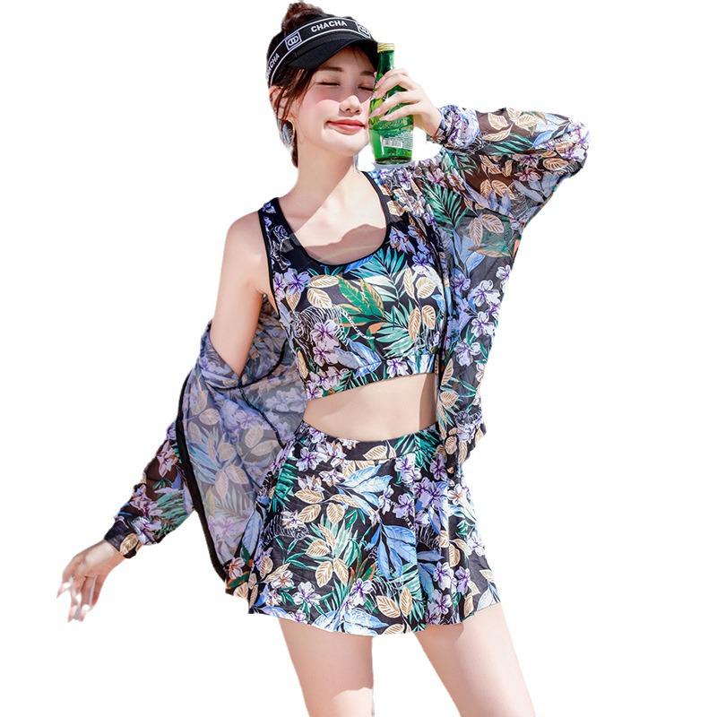 2025 Women's Three-Piece Swimsuit Set: Long Sleeve Cover-Up, Slimming, Flaw-Hiding, Sun Protection, Perfect for Vacation or Hot Spring.