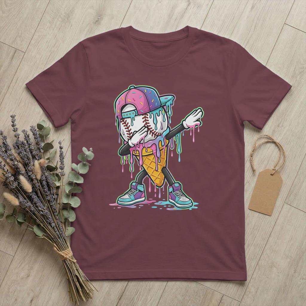 Unisexs Baseball Sport Ice Cream Drip T Shirts Funny Meme Cotton Clothing Cool Short Sleeve Crewneck Tee Shirt Summer TShirt