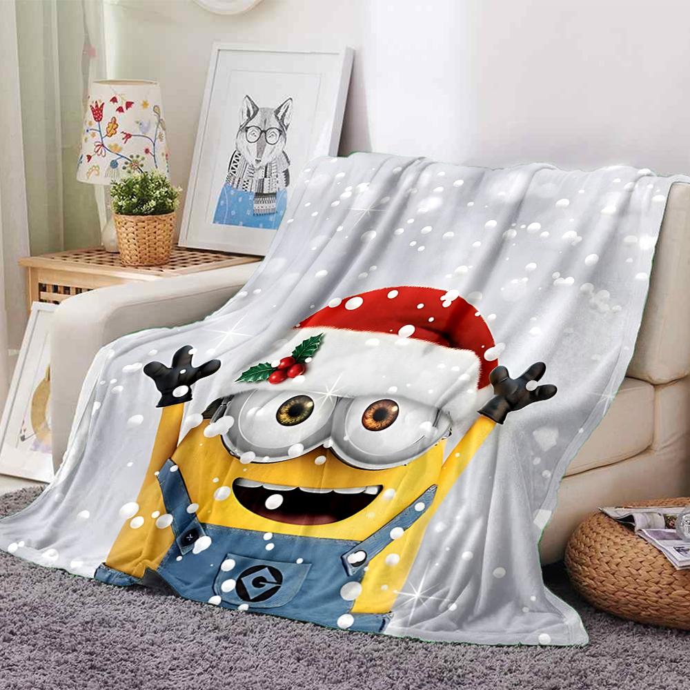 1Pc Christmas Minion Celebration Blanket Soft Throw Blanket For Home Bedroom Bed Sofa Travel Office Solid Christmas Blanket