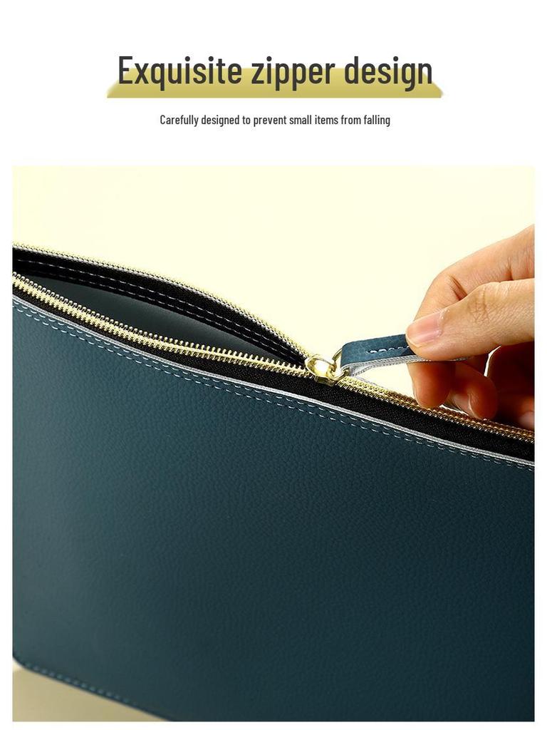A4 PU Leather Zipper Briefcase: Portable Business Document Bag with Large Capacity for Simple Invoice and File Storage.