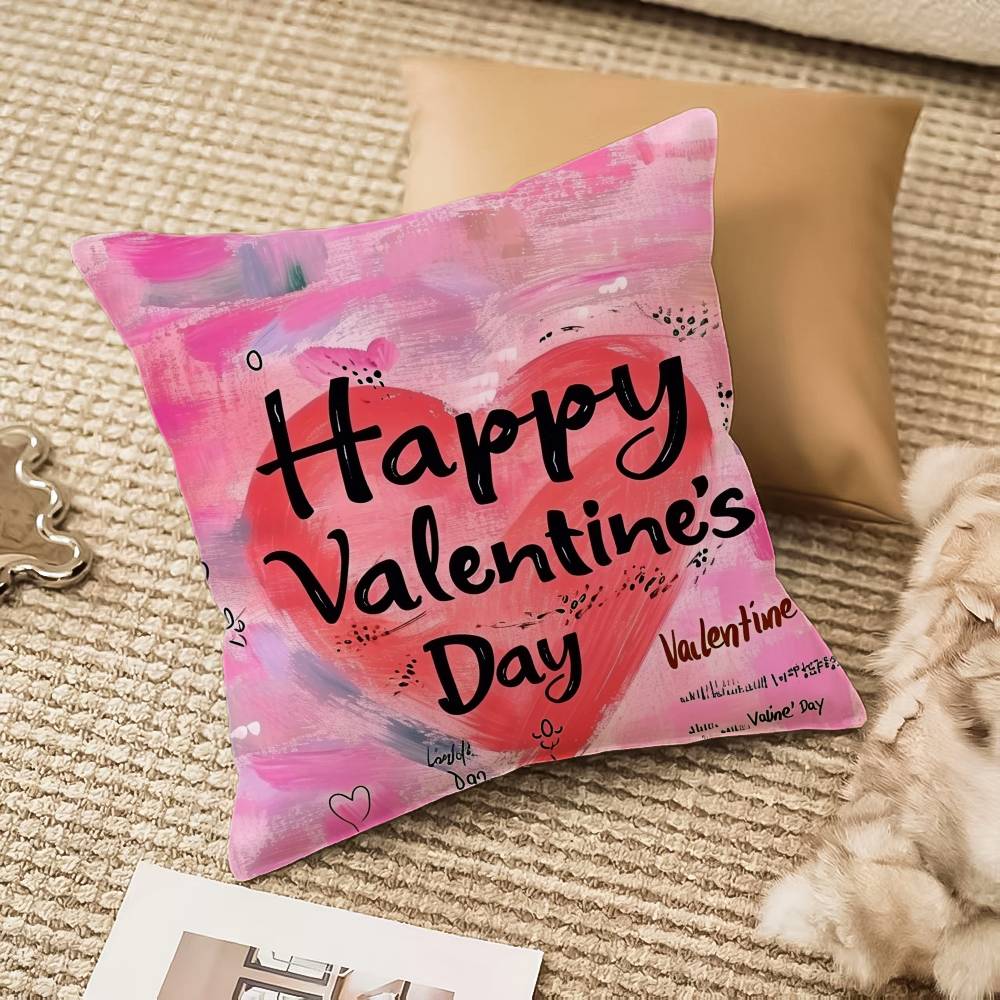 Happy Valentine's Day Pillow Case Anti-dustmite Invisible Zipper Sofa Bed