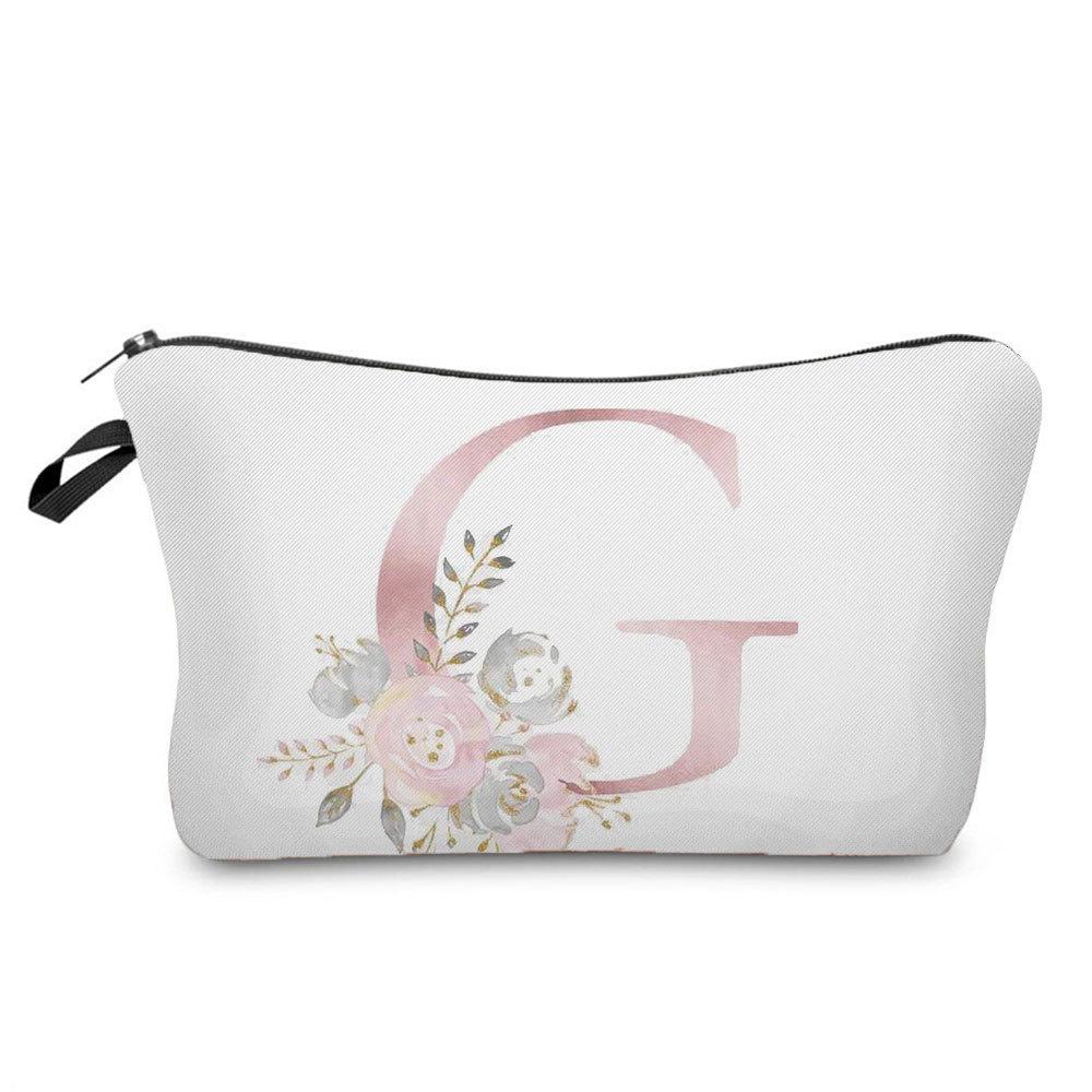 Women Flower Letters Print Cosmetic Bag Toiletries Organize Travel Storage Case 6686