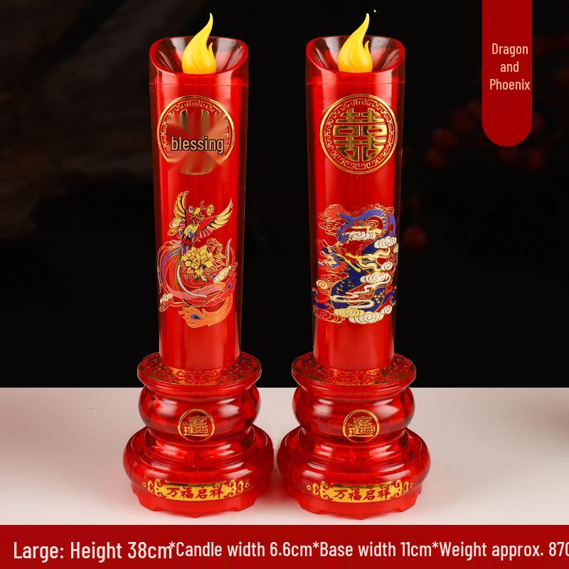 LED Wedding Dragon & Phoenix Smokeless Candle Lights - Red, Battery-Powered with Simulated Flame for Proposals & Ceremonies.