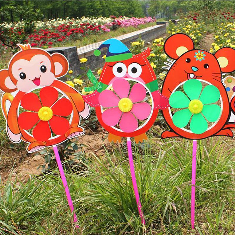 Lovely Cartoon Handmade Windmill Wind Spinner Kids Toys Yard Garden Decor