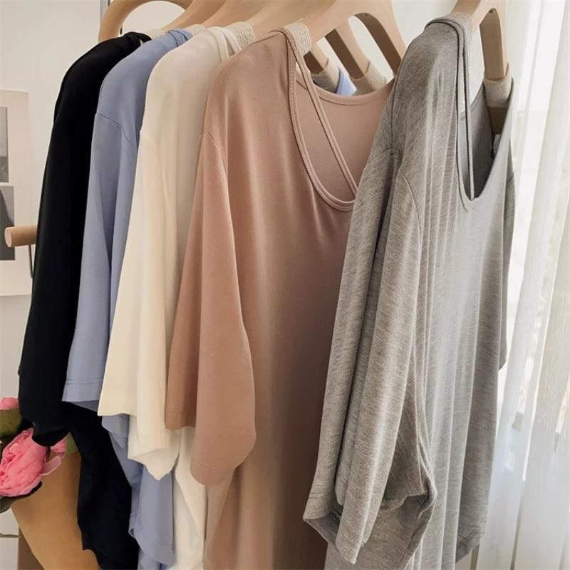 Summer New Irregular Short Sleeved Plus Size T-shirt for Women Fashion Elegant Round Neck Casual T Shirt Female Solid Simple Loose Lady Tee Tops 24287