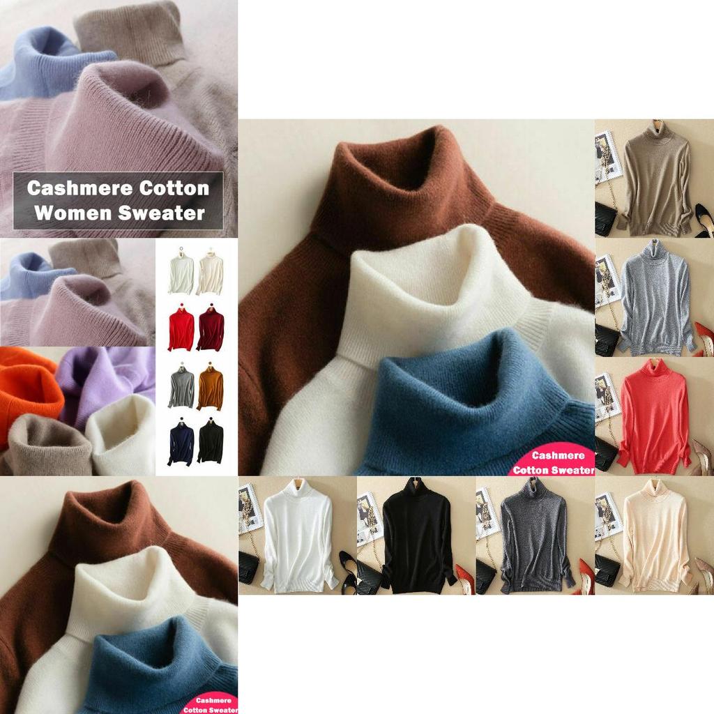 Women's Winter Slim Sweater Knit Turtleneck Soft Cashmere Wool Long Sleeve Pullover