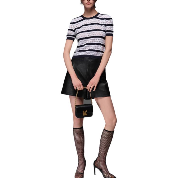 Karl Lagerfeld French Elegant Daily Commuting Dating Outfit Light Luxury Striped Knit Short Sleeve Sweater Women Tops M22L2312110