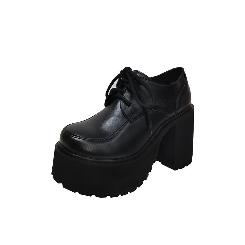 Fashion 10cm Thick Heel Waterproof Platform High Heels Female Spring /autumn Large Size Lace-up Single Shoes Men and Women The Same