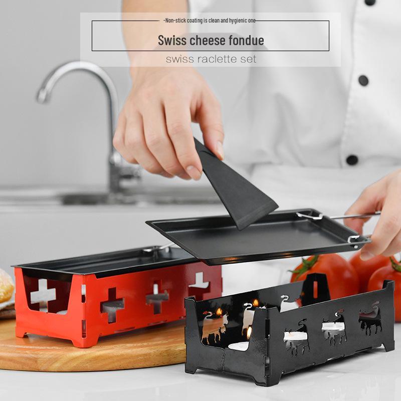 Swiss Cheese Fondue Set: Mini Non-Stick Baking Pan with Candle Holder