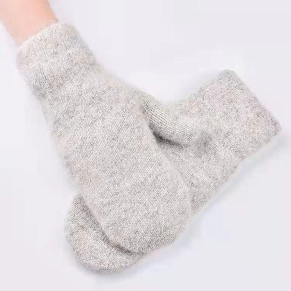 Cashmere-Like All Fingers Mittens Solid Color Fur Knitted Gloves Winter Gloves  Women Girl