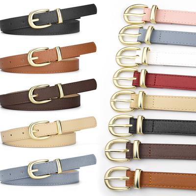 Vintage Leather Belt for Women, Fashion Decorative Thin Waist Belt, Minimalist Black Casual Jeans Belt, Elegant & Versatile Accessory