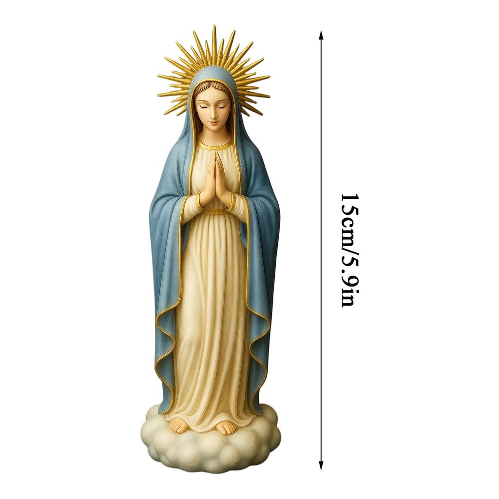 Virgin Mary Statue Religious Desktop Statue Resin Decorative Sculpture for Bookshelf Coffee Table Nightstand Bedside Display