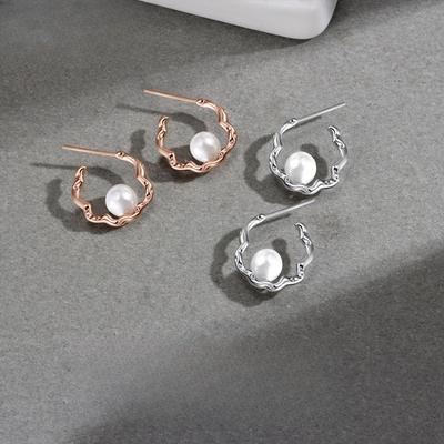 Twist Pearl Stud Earrings Cold Wind Retro Circle Earrings Women